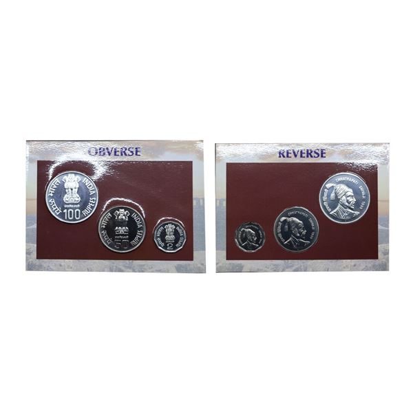 1999 Uncirculated Set, Chhatrapati Shivaji, set of 3, Rupees 2 to 100. In immaculate condition, with