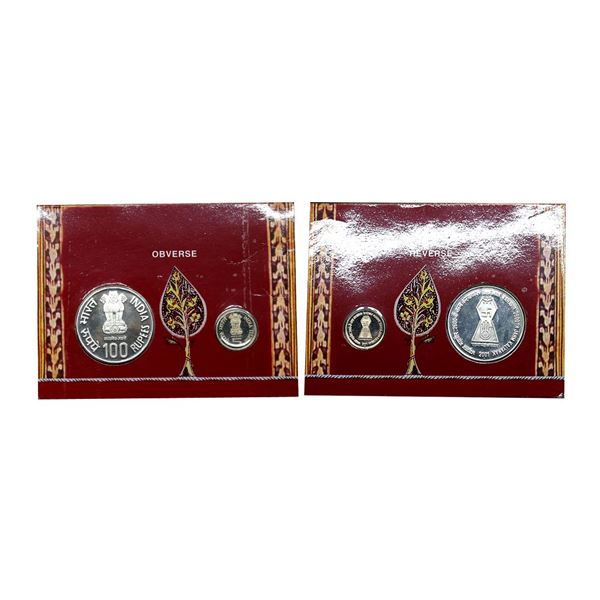 2001 Proof Set, Bhagwan Mahavir 2600th Janm Kalyanak, set of 2, Rupees 5 and 100. In immaculate cond