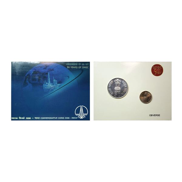 2006, 50 Years of ONGC, UNC set of 2 coins, 50 rupees and 5 rupees, Kolkata mint, RB 308, in origina