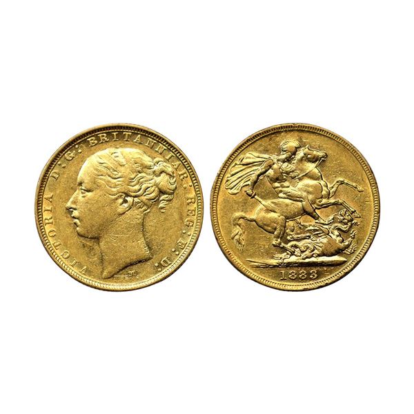 Australia, Victoria (1887-1893 AD), Gold Sovereign, 7.97 gms, Melbourne Mint, 1883,