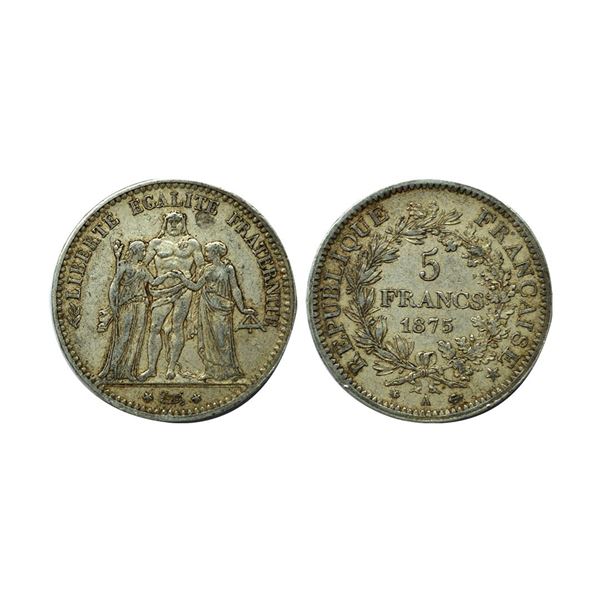 France, silver 5 francs, 1875, 'A' mint mark, 24.9g.