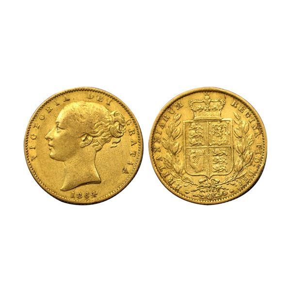 United Kingdom, Victoria (1887-1893 AD), Gold Sovereign, 7.92 gms, London Mint, 1864