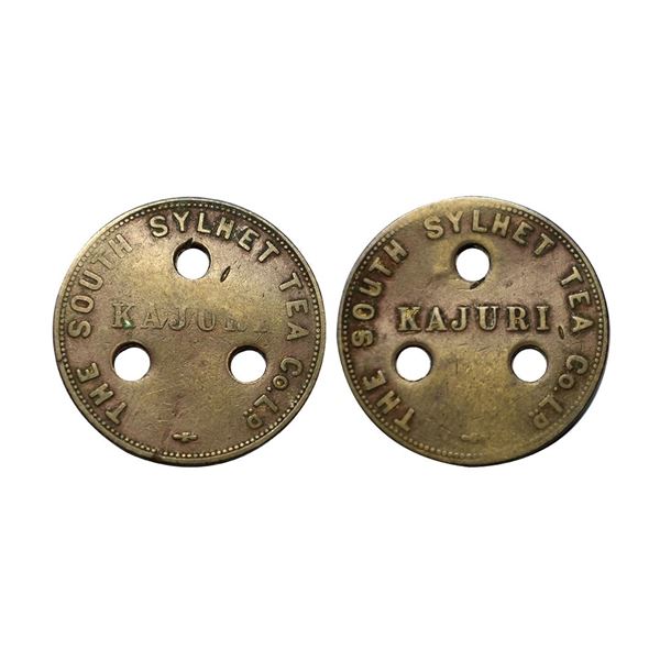 Tea Garden Token, the South Sylhet Tea Co. Ltd., Kajuri, early 20th century, with three mint holes i