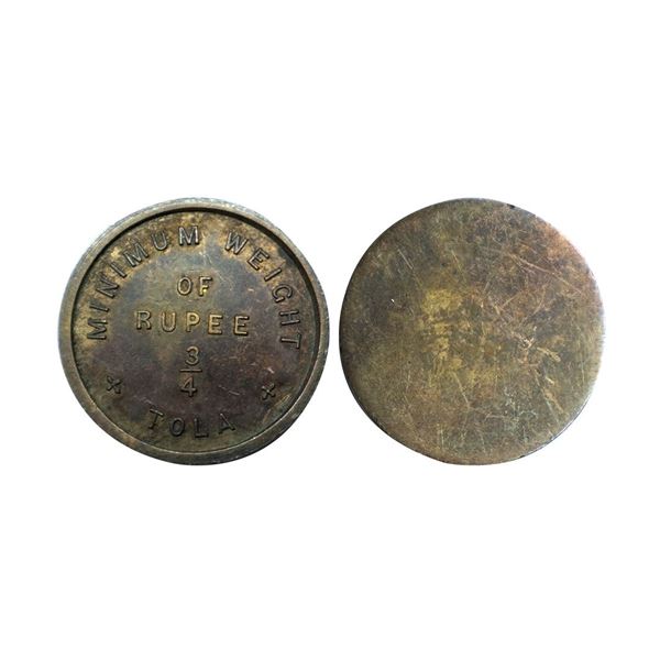 Minimum weight of rupee, uniface mint token, issued by Calcutta mint, with the following inscription
