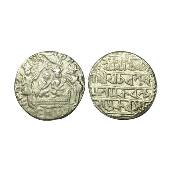 Ram Darbar Token, Silver, 11.23g, obv: ram darbar, rev: stylisation of assam coinage in bengali lege
