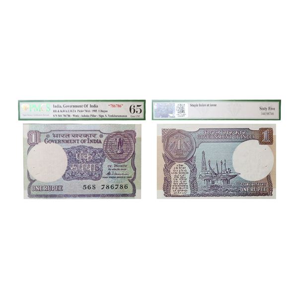 1985, 1 Rupees, 786786, Fancy Number, Signed by S. Venkitaramanan, Plain Inset, S Prefix, S. No. 568