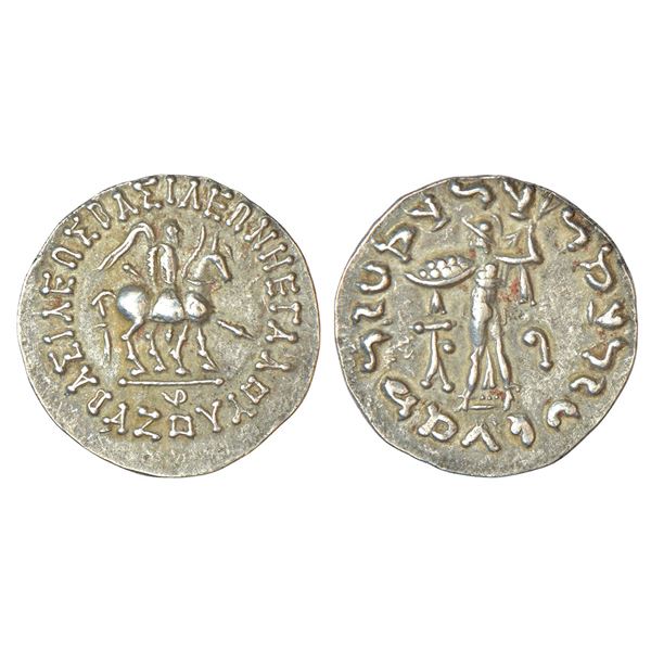 Ancient India: Indo-Scythians, silver tetradrachm of Azes (c.58-12 BC), ISCH 90.21T, 9.62g. Obv: Kin