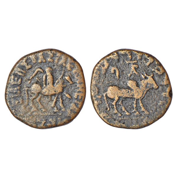 Ancient India: Indo-Scythians, copper tetradrachm of Azes (c.58-12 BC), 17.68g. Obv: King on horseba