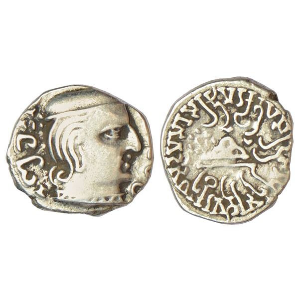Ancient India: Western Kshatrapas, Karddamaka dynasty - silver drachm of Damasena s/o Rudrasimha I