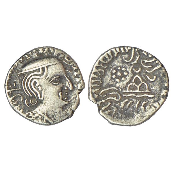 Ancient India: Western Kshatrapas, Karddamaka dynasty - silver drachm of Vijayasena s/o Damasena