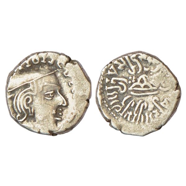 Ancient India: Western Kshatrapas, Karddamaka dynasty, silver drachm of Rudrasena II s/o Viradaman