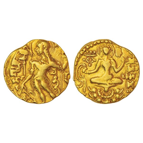 Ancient India: Gupta Empire - gold dinar of Chandra Gupta II, 'archer X goddess on lotus