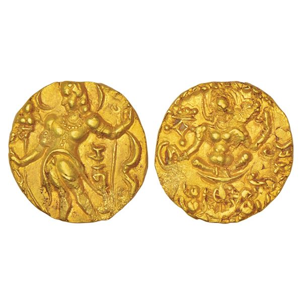 Ancient India: Gupta Empire - gold dinar of Chandragupta II, 'archer X goddess on lotus