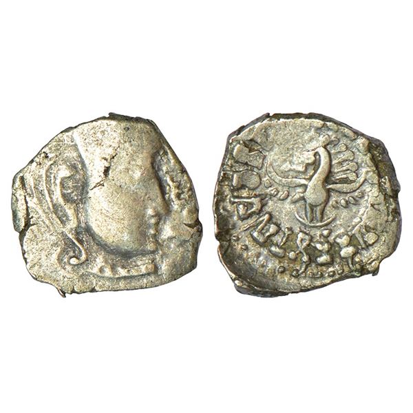 Ancient India: Gupta Empire - silver drachm of Kumara Gupta I (c.415-450 AD), 'fan-tailed peacock'