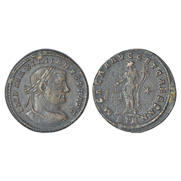 Ancient World: Roman Empire - silvered follis of Maximianus (first reign, 286-305 AD), Treveri (Trie