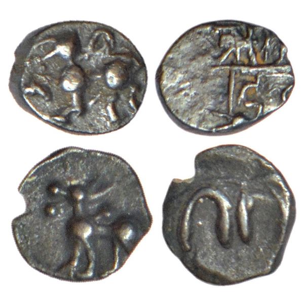 Medieval India: Two silver coins, (a) Yadavas of Devagiri - silver tara of Ramachandra (1275-1315 AD