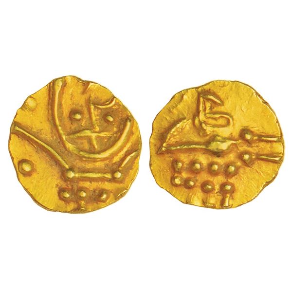Medieval India: Marathas of Tanjore, gold fanam of Venkaji Ekoji (1674-1686 AD), M&W T1, 0.39g. Obv: