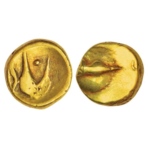 Adil Shahs of Bijapur, Anonymous Hudki gold pagoda, G&G BJ49, 3.35g. Obv: A dome-like symbol. Rev: A