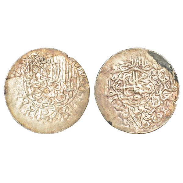 Mughals: Humayun (1st reign, 1530-1540 AD), silver shahrukhi, Agra mint, 4.70g. Obv: Shahada and inv