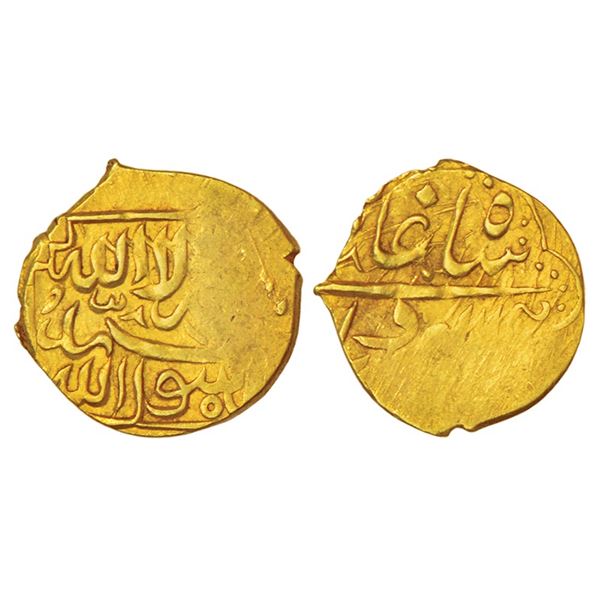 Mughals: Humayun (in exile, 1540-1555 AD), Gold 1/12th mohur or ¼ Ashrafi, struck to local standard,