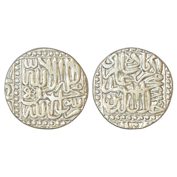 Mughals: Akbar (1556-1605 AD), silver rupee, Dar ul-Khilafat Malpur mint (partly visible), AH 984, K