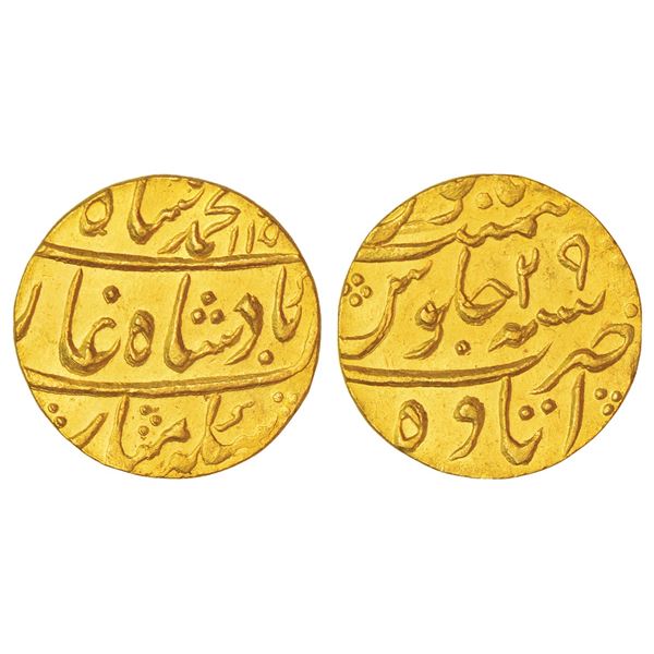 Mughals: Muhammad Shah (1719-1748 AD), gold mohur, Itawa mint, AH 115x/RY 29, KM 438.10, 10.92g.
