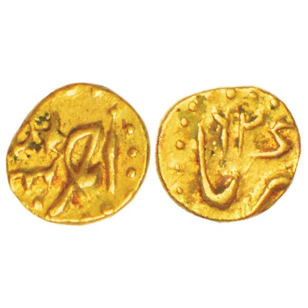 Mughals: Ahmad Shah Bahadur (1748-1754 AD), gold ½ fanam, Karpa mint, AH (11)62, unlisted in KM