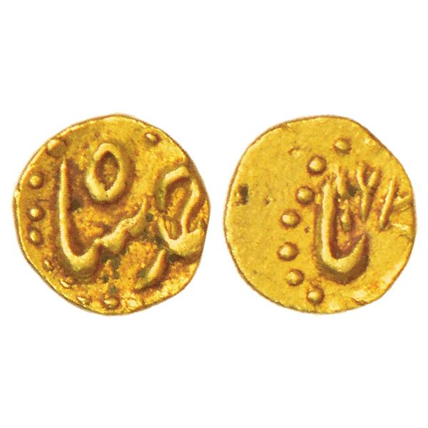 Mughals: Ahmad Shah Bahadur (1748-1754 AD), gold ½ fanam, Karpa mint, AH (11)62, unlisted in KM