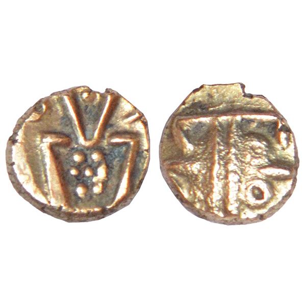 Independent Kingdoms: Nawab of Arcot, gold fanam, 0.34g. Obv: Kali with crescent to the left. Rev: P