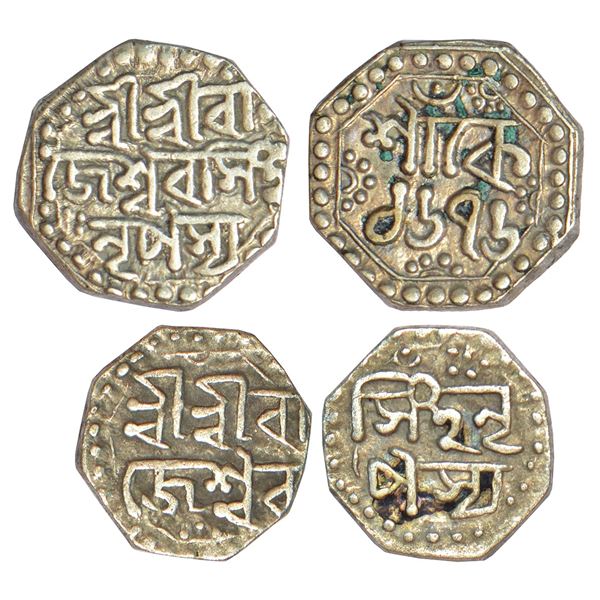 Independent Kingdoms: Assam, Rajesvara Simha (1751-1769 AD), silver coins (2), 1x ¼ rupee, SE 1676,