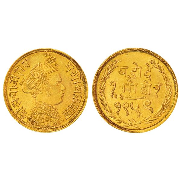 Princely States: Baroda, Sayaji Rao III (1875-1938 AD), gold mohur, VS 1959, KM Y39, 6.34g.