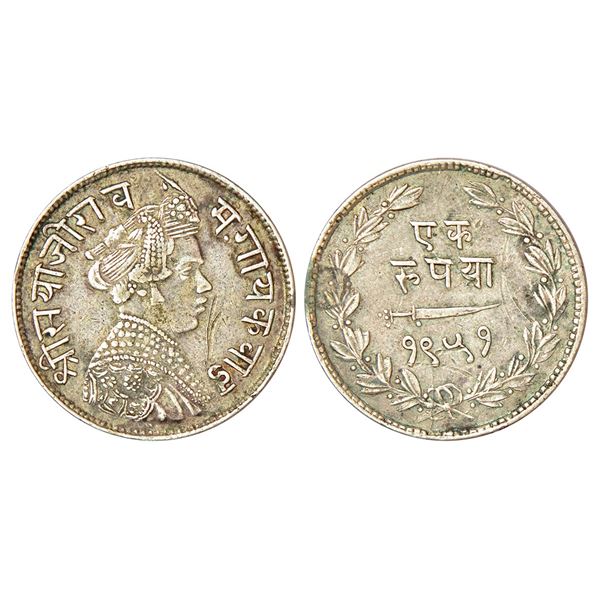 Princely States: Baroda, Sayaji Rao III (1875-1938 AD), silver rupee, VS 1951, KM Y36a, 11.21g. Obv: