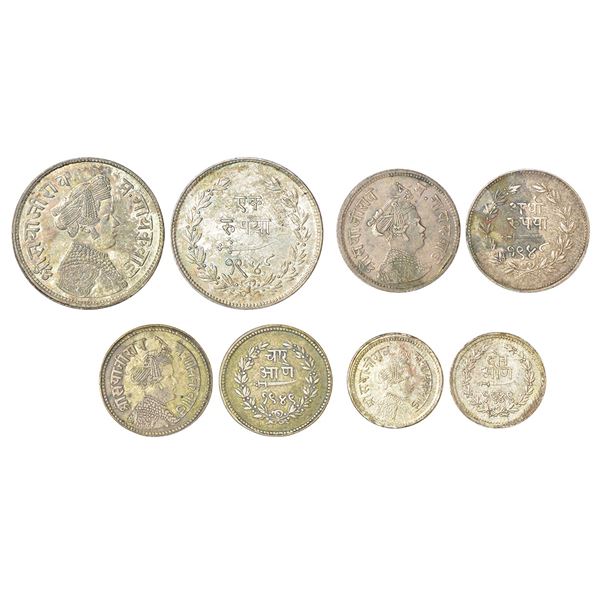 Princely States: Baroda, Sayaji Rao III (1875-1938 AD), set of 4 silver coins, 1 rupee, VS 1948, KM