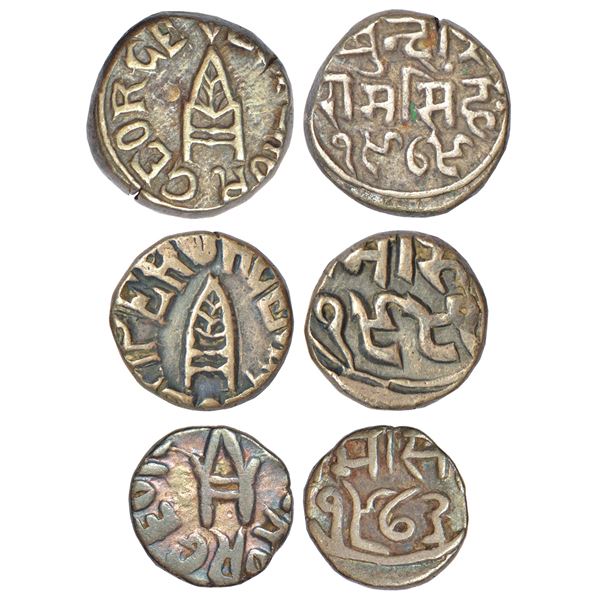Princely States: Bundi, Raghubir Singh (1889-1927 AD), set of 3 silver coins, with the name of Georg