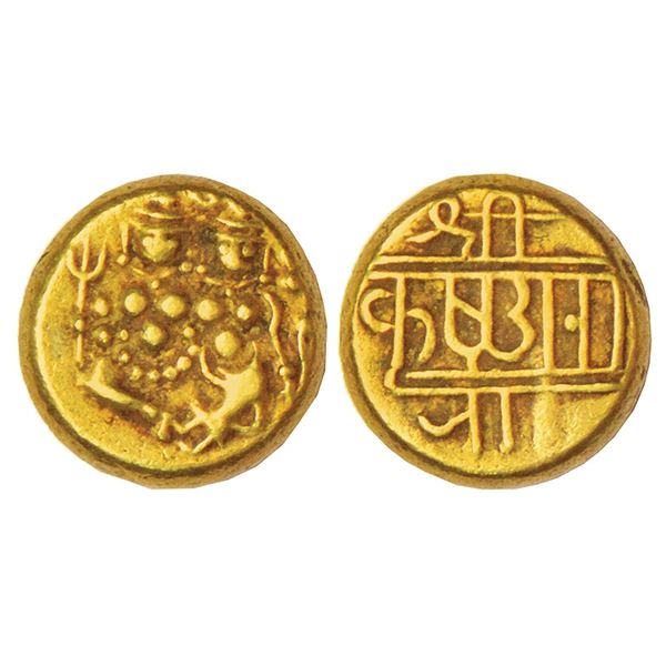 Princely States: Mysore, Krishnaraja Wodeyar (1799-1868 AD), gold ½ pagoda, MCSI-I 1091, 1.67g. Obv: