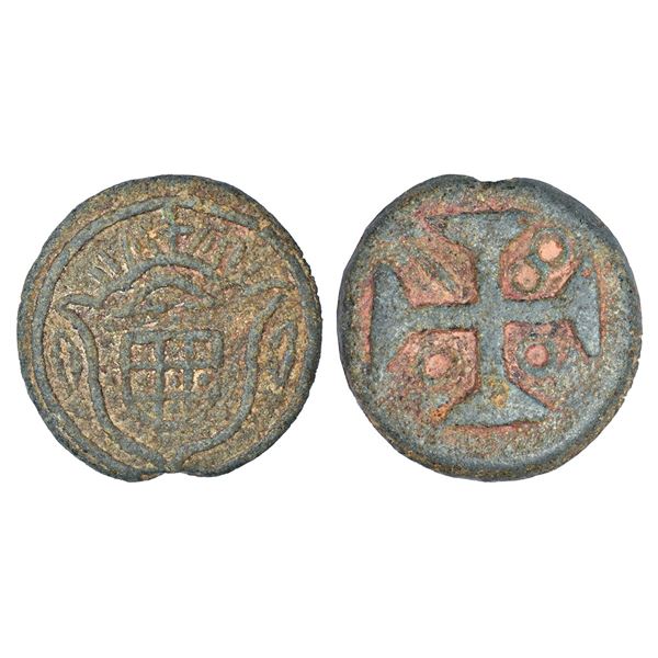 Portuguese India, D. Maria I (1777-1799 AD), Diu, tin 20 bazarucos, AD 1800, KM 47, 17.25g. Obv: Cru