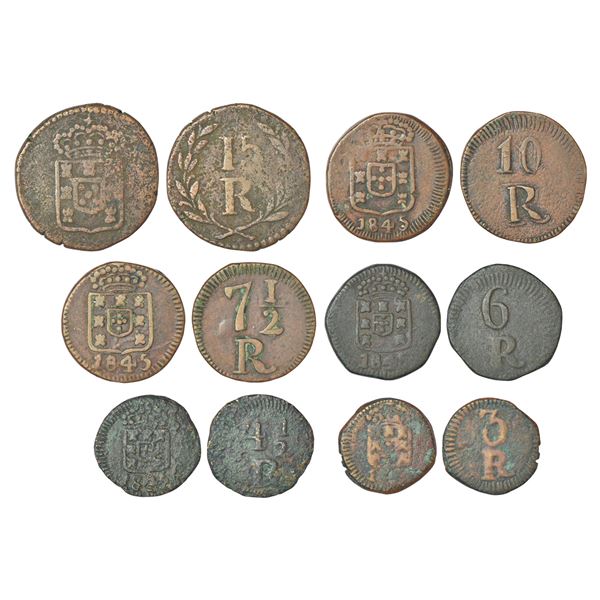 Portuguese India, D. Maria II (1834-1853 AD), Goa, set of 6 copper coins, 15 reis, KM 263, 8.68g; 10