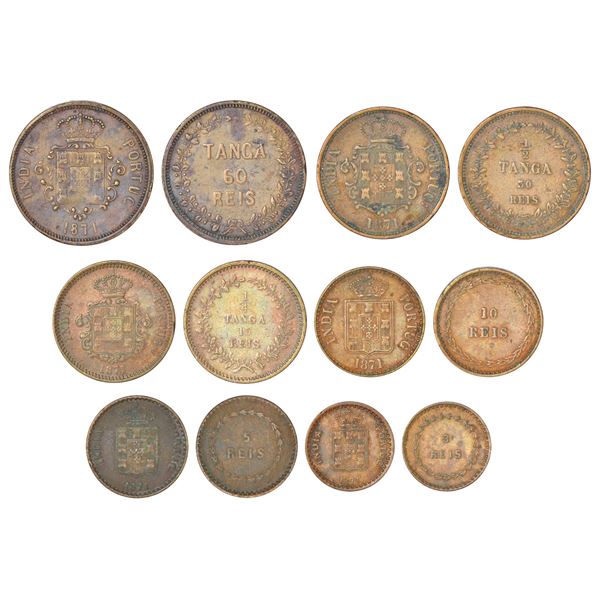 Portuguese India, D. Luiz I (1861-1889 AD), Goa, machine struck, set of 6 copper coins, AD 1871, 1x