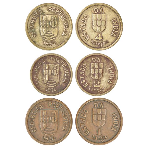 Republic of Portugal, copper-nickel & bronze, set of 3 coins, AD 1934, 1x 4 tanga, KM 21, 4.00g, 1x