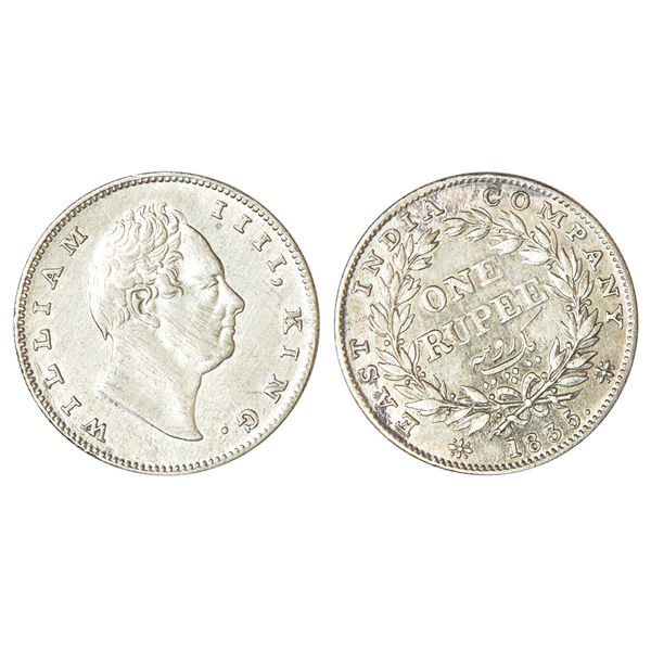 British India: William IV, silver rupee, 1835, Calcutta mint, 'R.S.' incused, B/II(ii), bud leaves,