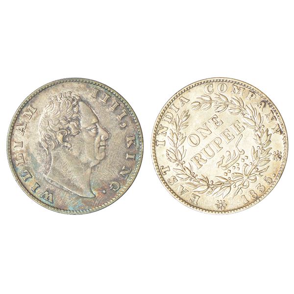 British India: William IV, silver rupee, 1835, Calcutta mint, 'F.' incused, bud leaves, 19 berries,