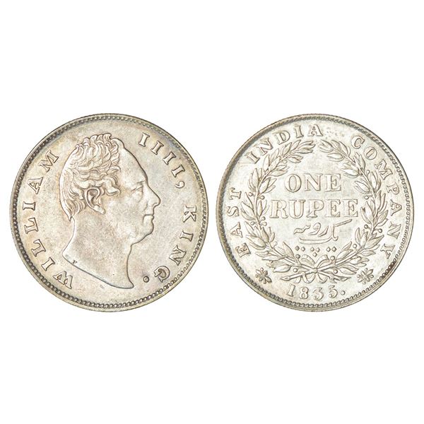 British India: William IV, silver rupee, 1835, Calcutta mint, 'F' incused, A/I, two leaves, 19 berri