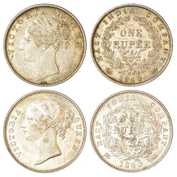 British India: Victoria Queen, silver rupee (2), 1840, 1x continuous legend, Bombay mint, 11.64g and