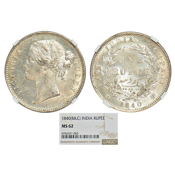 British India: Victoria Queen, divided legend, silver rupee, 1840, Calcutta/Bombay mint, 'W.W. ' rai