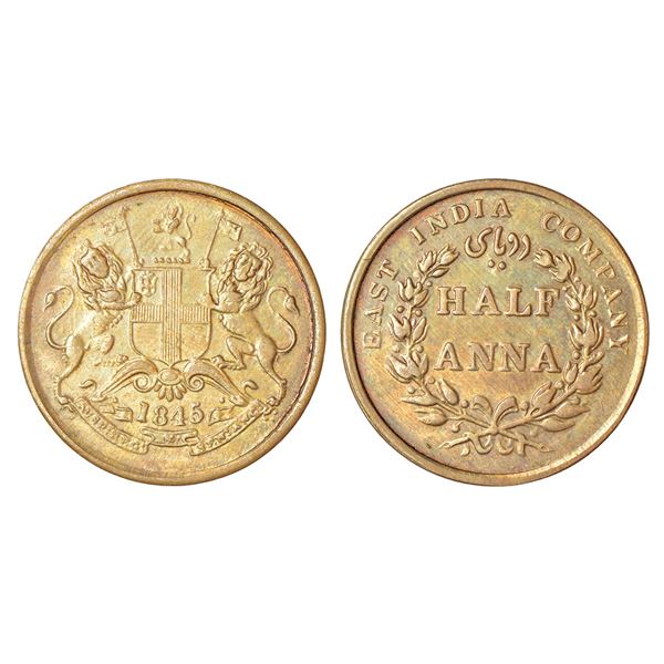 British India: East India Company, copper ½ anna, 1845, Calcutta mint, 4 in date without serif, PR 1