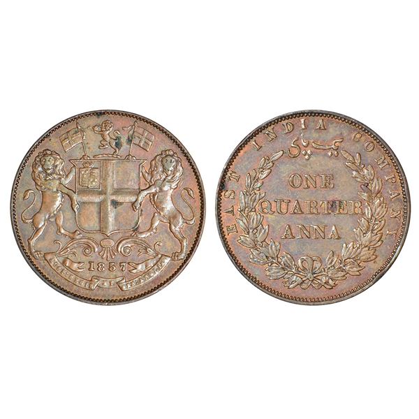 British India: East India Company, copper ¼ anna, 1857, Birmingham mint, single leaf, PR 151; GK 229