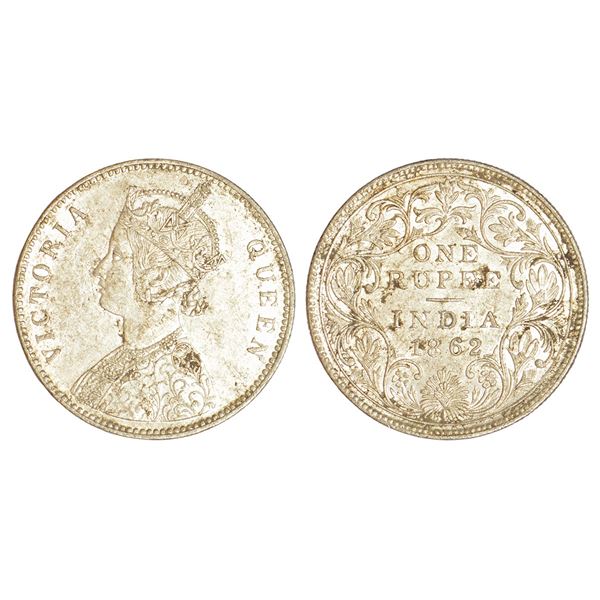 British India: Victoria Queen, silver rupee, 1862, Calcutta mint, A/I/0/0, V in jabot with crescent,