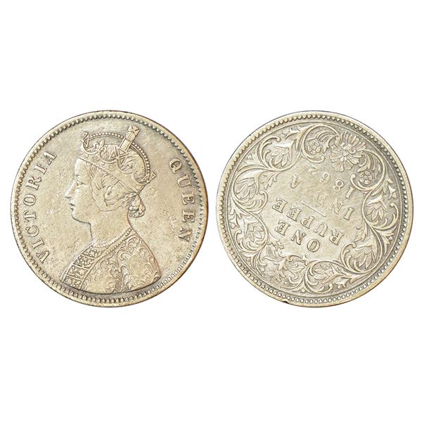 British India: Victoria Queen, silver rupee, 1862, Calcutta mint, A/II/0/0, V in jabot with crescent