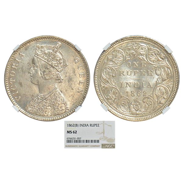 British India: Victoria Queen, silver rupee, 1862, Bombay mint, A/II/0/5, without initial J, PR 85;