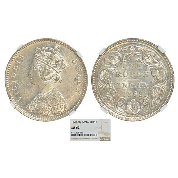 British India: Victoria Queen, silver rupee, 1862, Bombay mint, A/II/0/6, without bottom stoke of nu